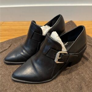 AllSaints Black Leather Pointed Buckle Heels